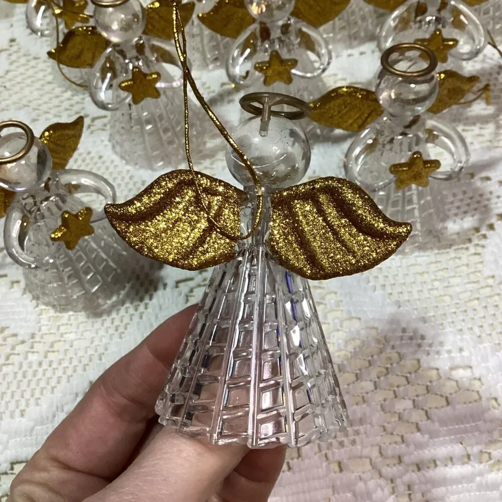 Angel Ornament 10 Figurines Acrylic Gold Tone Wings Light Insert / Covers